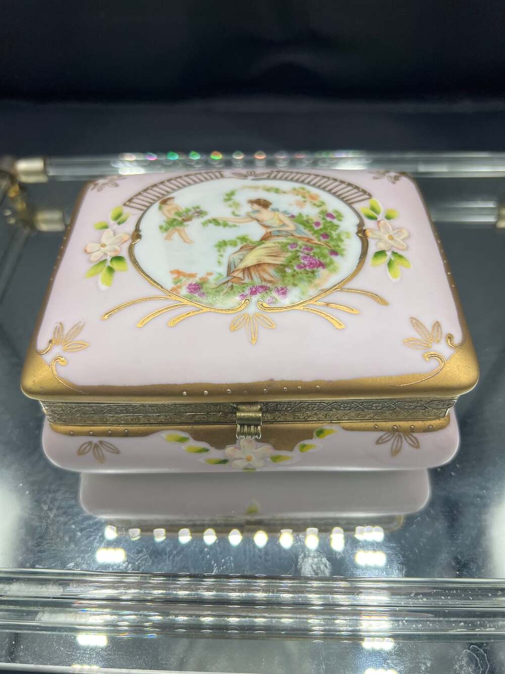 Vintage Porcelain Trinket Box Pink Gold Trim Arco Japan